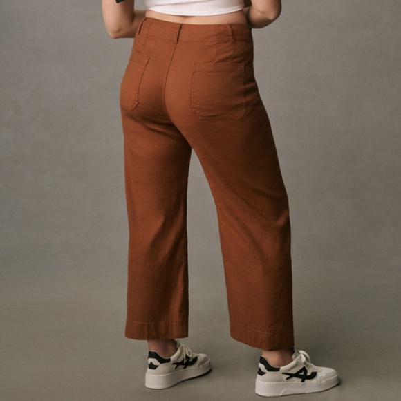 Maeve Anthropologie Colette Linen Cropped Pants Women’s 31 Brown Wide Leg Boho - Picture 2 of 10
